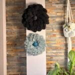 Décoration murale FLUFFY Sauge & Bleu – Macramé texturé fait main