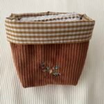 Panier de rangement + 10 cotons lavables – motif vichy caramel